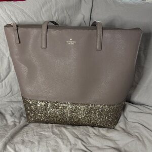 Kate Spade Silver/Taupe and Glitter Gold Tote Bag